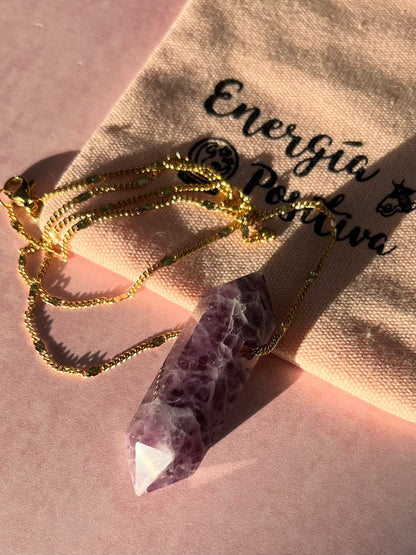 Collar Doble Punta Amatista Chevron